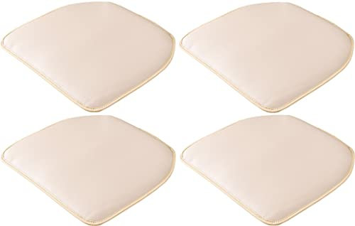 OQOPO (Set aus 1/2/4) Stuhlkissen/Sitzkissen aus PU-Leder,langlebige Kissen,weiche,rutschfeste Esszimmer- und Küchenstuhlpolster mit Maschinenbezug (Farbe: Beige-Weiß,Größe: 43 x 40 cm)