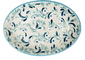 Tranquillo Seifenschale Oriental oval aus Steingut mit blauem Print, mit Löchern für den Wasserablauf, 14 x 9,5 x 2 cm