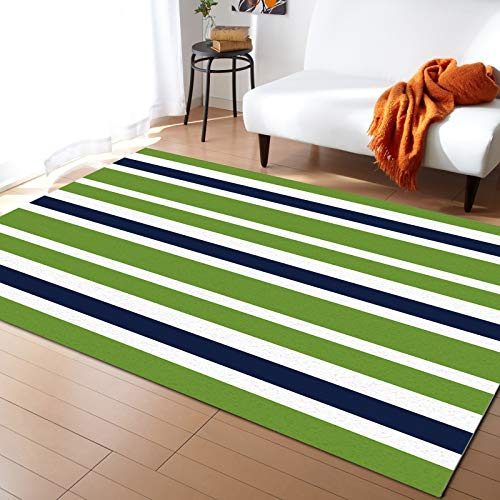 Alfombra De Dormitorio Azul Marino Verde Blanco Color Rayas Rayas Clásicas Premium Alfombra Suave,Atrapar Suciedad Felpudo Entrada Casa para Tienda Decorativa Puerta 120X160Cm