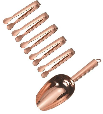 QUARKZMAN Service Pinces, 6pcs - Inox Acier Glace Pelle et Glace Pince, Mini Cuisine Pinces & Cuilles, pour Glace Seau, Sucre, Dessert (Rose Or)
