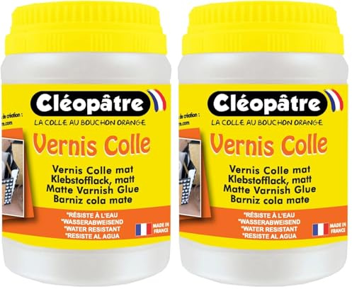 CLEOPATRE- Vernis Colle Transparent effet Mat - Séchage rapide - Sans solvant - Pot 250 g (Lot de 2)