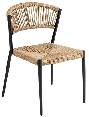 METRO Professional Chaise de Terrasse Lario, Rotin PE/Aluminium, 53 x 60 x 78 cm, Résistant aux intempéries, Empilable, Beige/Noire