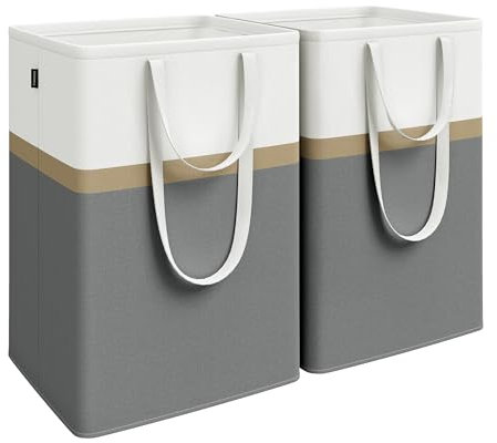 SONGMICS Set of 2 laundry basket, 110 L Washing Basket, Laundry Bag Hamper with Short and Long Handles, Easy to Transport and Clean, Freestanding, for Bedroom, Bathroom, Slate Grey LCB210G01