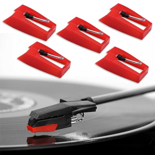 XOUDKE 5 Piezas Aguja para Tocadiscos, Agujas de Repuesto para Tocadiscos, Aguja Universal para Fonógrafo, para Tocadiscos Funciona con la Mayoría de Crosley, Ion, Jensen, Bush y Teac