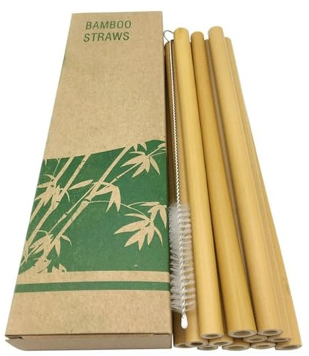 Wiederverwendbare Strohhalme aus 100% Bambus ink. Reinigungsbürste (10 Stück) | Waschbare & Umweltfreundliche Trinkhalme | 100% biologisch abbaubar |