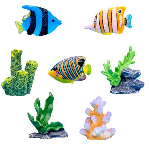 Voyyphixa 7 Stück Künstliche Koralle Deko Aquarium Künstliche Fisch Schwimmende Deko Wasserpflanzen Aquarium Pflanzen Dekorationen Aquarium Ornamente Tropische Fisch Deko (7 PCS)