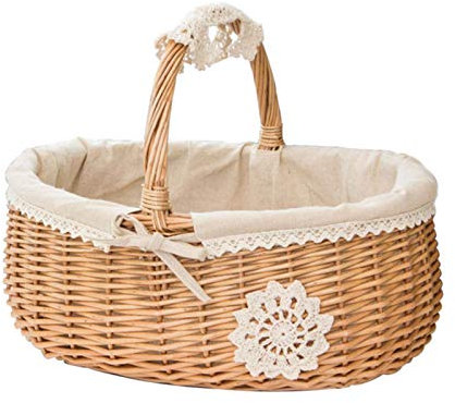 Picknickkorb aus Weidengeflecht mit herausnehmbarem Stofffuttermaterial, handgewebter Rattan-Picknickkorb, sauber und praktisch, 25 x 19 x 13 cm