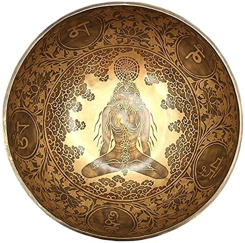 12 Zoll heilende Mantra-geschnitzte tibetische Meditations-Klangschale, handgehämmerte Klangschalen mit Kissen und Schlägel