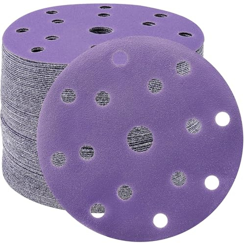STEBRUAM 50 stycken sandpapper 150 mm kardborreband 180 korn 15 hål runda slipskivor set för 15 cm excenterslipmaskin för trä metall och färg