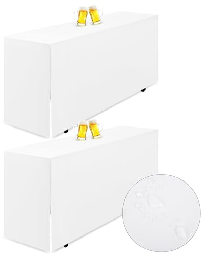 Teruntrue 2 Stück Premium-Biertischhusse, Biertischhusse für Bierzeltgarnitur, 220 x 50 cm, wasserdichte Tischdecke mit geschlitzter Unterseite, waschbare Tischhusse für Bankette im Freien (weiß)