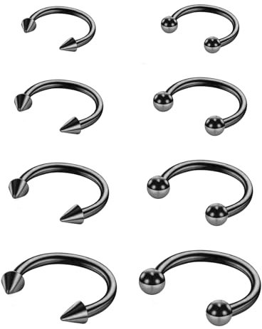 Yolev 8 Stück Hufeisen Piercing 16 g Nasenseptum Chirurgenstahl Nasenring Septum Piercing Schwarz Schmuck Lippenpiercing Ring Damen Augenbrauen Piercings Herren (Schwarz)
