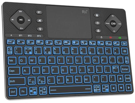 Rii K16 Bluetooth Keyboard with Touchpad, Rechargeable Wireless Keyboard with RGB Backlit, Multimedia Keyboard for Tablet, iPad, PC, HTPC, Smart TV, Projector, Android TV, Laptop, UK Layout
