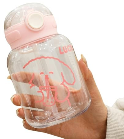 CUTSUGOK Bouteille d'eau Gobelet À Eau Mignon pour Femmes, Gobelet À Eau Pratique, Gobelet À Eau pour Couple, Gobelet pour Enfants, Gobelet en Plastique Portable pour Étudiants-Rose Tendre-600 ML