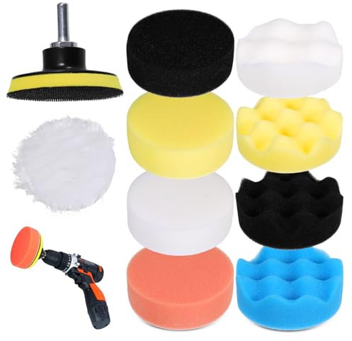 SIWOKJJO 11pcs Car Polishing Pads for Drill, 3Inch Buffing Polishing Pad, Car Foam Polishing Pads, Polishing Pad Kit for Polishing Machines, Auto Polisher, Sanding, Waxing