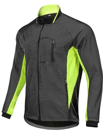 SMTSEC Cykeljacka dam herr vinter vattentät andas MTB jacka termisk löparjacka dam vinter vindtät reflekterande cykeljacka cykeljackor för cykling jogging vandring, grön – 3XL