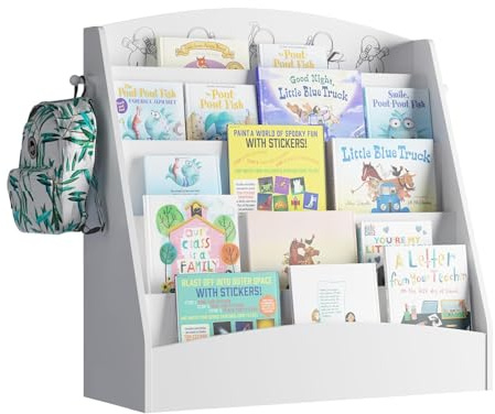 NACHES Kinder Bücherregal mit 5 offenen Fächern und Haken 80x30x75cm (Weiß) | Kinderregal Holz, Montessori Aufbewahrungsregal für Kinderzimmer