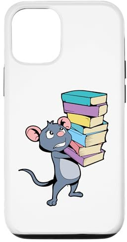Carcasa para iPhone 12/12 Pro Ratón de dibujos animados con una pila de libros