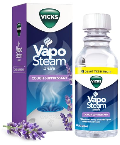 Vicks VapoSteam Lavender, Medicated Liquid Camphor Cough Suppressant, Helps with Cough Relief, Relaxation, and Comfortable Sleep, Compatible with Vicks Humidifiers & Vaporizers, 8 Oz