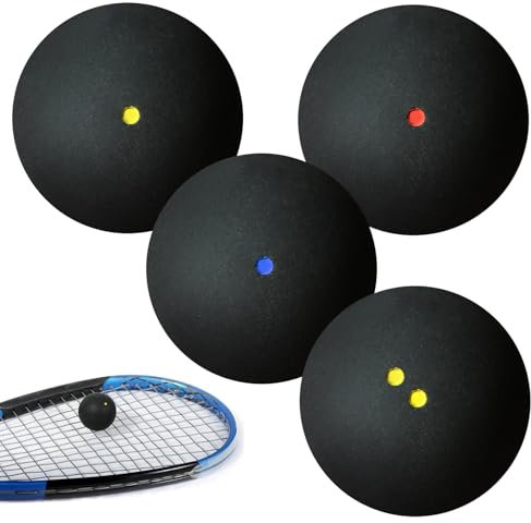 Balles De Squash De Sport, 4 Piece Balle De Squash, Squash Ball, Balle Squash, Équipement De Squash Portable pour débutants, Double Point Jaune,Simple Point Jaune,Simple Point Rouge,Simple Point Bleu