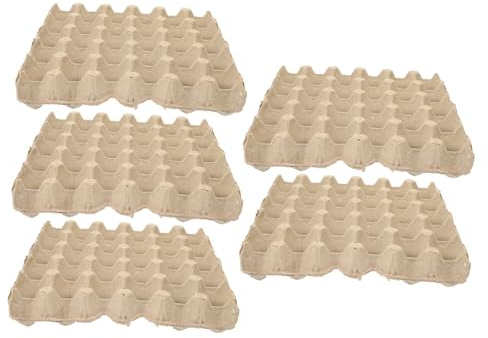 Cabilock Cartones de Huevos de Pulpa Reutilizables, Diseño Compacto, 5 Piezas Capacidad para 30 Huevos, Organizador para Refrigerador de Papel Ecológico Beige