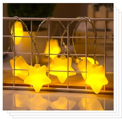 Lichterkette, batteriebetrieben, Weihnachtsbeleuchtung, 2 m, 20 LEDs, batteriebetrieben, Kupferdraht, Licht für Innen- und Außenbeleuchtung, Schlafzimmer, Party, Weihnachten (warmweiß) (fünfzackiger