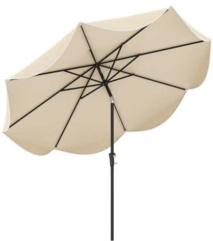 RELAX4LIFE Parasol de Jardin Extérieur Φ280 cm avec Inclinaison Réglable, Manivelle, 8 Baleines, Toit Ventilé et Bordures à Volants pour Terrasse, Cour, Jardin, Piscine