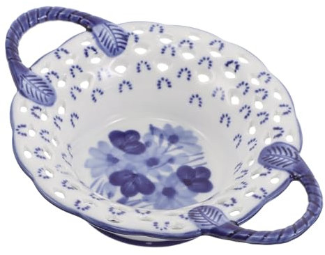 TOPBATHY Plato De Fruta De Porcelana Azul y Blanca Creativo Frutero Bandeja Decorativa Para Aperitivos y Postres Frutero De Encimera Para Cocina