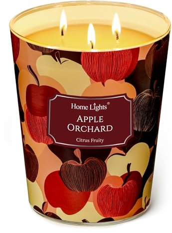 Home Lights Duftkerzen im glas groß 960g Soja Kerzen 3-Wick, Rauchfrei, 130h vollverbrannte Duftkerze Apfelgarten