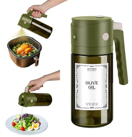 hoforife 550 ml Spray Huile d'olive Verre Cuisine Pulvérisateur d'huile Foncé Anti-lumière de Cuisson 2 en 1 Flacon Vaporisateur Huile (Vert)