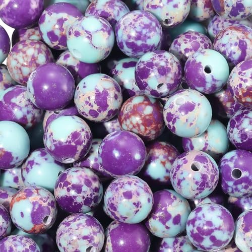 PONABEADIY 1 Scatola da 8.5mm 100 Pezzi Perline di Diaspro Imperiale Naturale con Fori Pietra Preziosa di Diaspro Rotondo Blu Viola Perline Distanziatrici Sciolte Lucide per La Creazione di Gioie