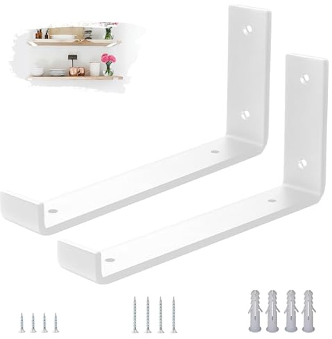 VTOPVMAX Set da 2 Staffe per Mensole Reggimensola, Supporti a Muro in Acciaio 5mm Bianco con Bordo Antiscivolo, per staffe per mensole pesanti 25cm