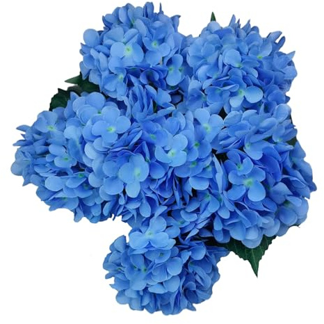 6PCS Blue Hydrangea Artificial Flowers, Bulk Silk Fake Flower with Stems, Faux Hydrangeas Bouquets for Home Décor, Wedding, Party, and Office Table Centerpieces.