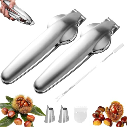 magnetspiele Taglia Castagne a Croce, Apri Castagne, Schiaccia Castagne in Acciaio Inox, Multifunzione Taglio Coltello per Castagne, Nut Cracker Sheller Noce per Gli Utensili da Cucina (2)