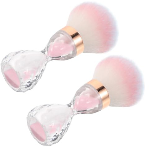 CIYODO 2pcs Nail Dust Cleaning Brushes for Acrylic Nails with Soft Fiber Bristles Portable Curved Shape Makeup and Art Tools Pink Plastic Handle
