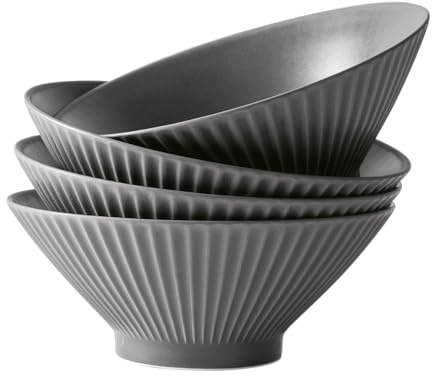 Jiwoo Ramen Schüssel Set 1100ml 4-teilig Suppenteller Ø 20cm Tiefe Teller Set Keramik Bowl Schüssel mikrowellen spülmaschinengeeignet, Japanische Suppenschale für Ramen Suppe Salat Spaghetti