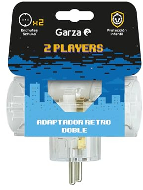 Garza - Adaptador Transparente, Enchufe Doble Schuko con Toma de Tierra, 2 Tomas, protección Infantil, diseño Compacto y Seguro, Potencia máxima 3680W, 10A, Uso Interior IP20, garantía 3 años