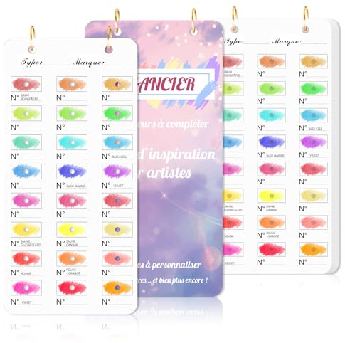 Nuancier à Colorier Avec Trou 20 Feuilles 18x9cm Nuancier Coloriage 300g/㎡Anneau Doré Impression UnilatéRale Convient Aux Feutres Crayons De Couleur Marqueurs Aquarelles (Violette Rose)