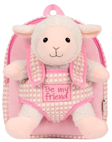 PERLETTI Kuscheltier Rucksack für Kinder mit Plüschtier - Pluschspielzeug Weich Flauschig und Kindergarten Schultasche mit Tasche für Plüsch Tier - 3 4 5 Jahren Baby Kindertasche 27x21x9 cm
