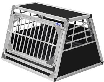 ALPUNA Transportbox N87 – Aluminium Hundebox 74×88×60 cm, Auto Hundebox mit Notausstieg, sicherer Hundetransport im Kofferraum mit Stoßstangenschutz