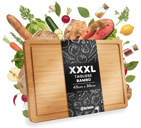 CLP Grande planche à découper en bois XXXL 45 x 30 cm, planche de cuisine en bambou avec rigole à jus, planche antibactérienne