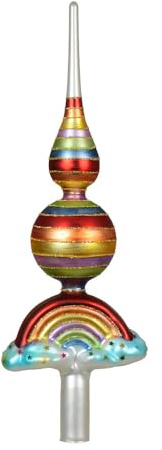 zeitzone Weihnachtsbaumspitze Regenbogen mit Glitzer – Bunte Christbaumspitze aus Glas – 31 cm Festlicher Baumdeko-Hingucker