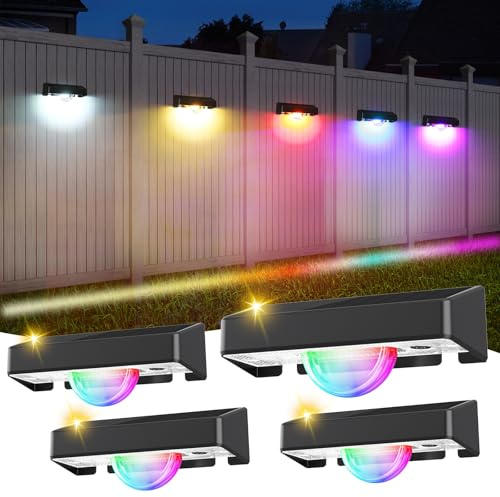 Quntis Solar staket ljus utomhus trädgård linjär ljuseffekt, 4Pack Solar steg ljus med varm vit och 11 RGB-lägen, Auto på/av IP44 vattentäta strålkastare trappa vägg uteplats däck gård Pathway Post