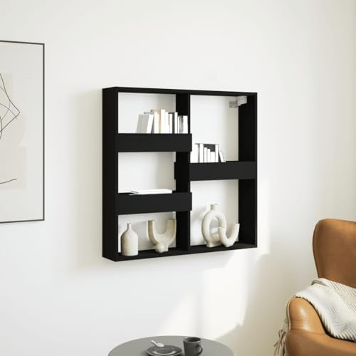 QUAHEAS Wandschrank Schwarz 80x15x80 cm, Holzwerkstoff, langlebig, Wandregal für Stauraum, platzsparendes Schwebe Wandregal, einfache Montage, vielseitige Nutzung