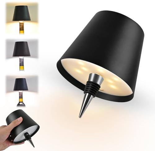 YYBCAN Flaschenlampe mit Touch-Einstellung, 2026 Neu 3 Farbwechsel & Dimmen, USB-aufladbare LED Tischlampe, Geeignet für Bar, Restaurants, Außendekoration, Reisen (Schwarz)