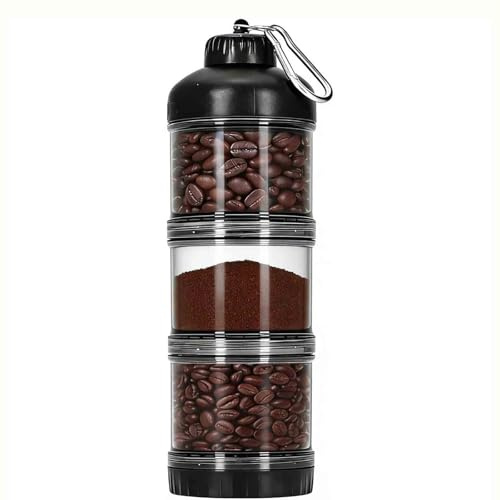 Punorric 4-Stage Coffee Bean Storage Clear Airtight Container, Camping Wide-Mouth Coffee Canister Jar Cutting for Grounds, Tea, Sugar, Cereal, Nuts, Flour, 3 x 150ml Plastic Compartments