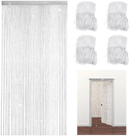 4 cortinas de hilos para puerta, 100 x 200 cm, para decoración de ventanas, separadores de habitaciones, cortina de perlas para puertas y ventanas, terraza, dormitorio, boda, fiesta, decoración
