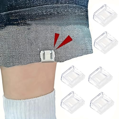 6 styck osynliga benförkortningsklämma, halsbandssäkra byxkantklämmor, justerbara ärmklämmor för byxar utan glidbyxor omedelbar förkortning för jeansbyxor klänning (Transparent)