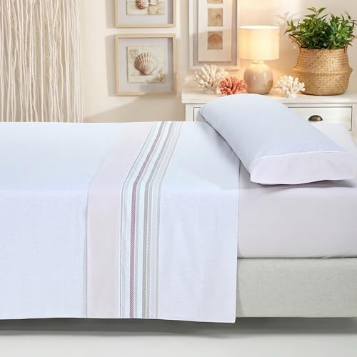 Sábanas 135x190 - Juego de Sábanas 3 Piezas - Algodón y Poliéster - Sábana Bajera Ajustable hasta 30 cm, Encimera y Funda Almohada - Ropa de Cama Estampada Suave y Transpirable (Vanesa Rosa)
