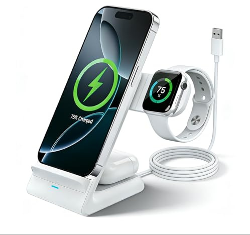 Unico Trådlös laddare, 15 W snabbladdning trådlös telefonladdare hållare för Apple trådlös snabbladdare för iPhone 17/16/15/14/13/12 (ingen adapter)