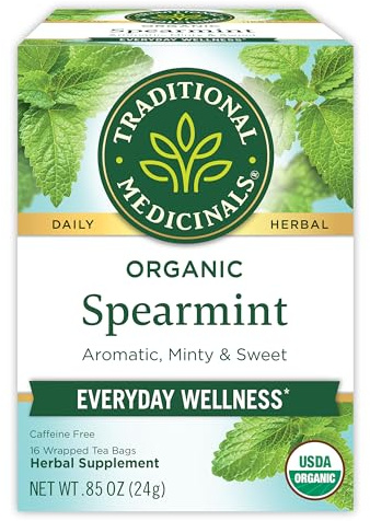 Traditional Medicinals Organic, Spearmint Tea - Supports Everyday Wellness, Healthy & Refreshing - Kosher, Non-GMO, Caffeine-Free, Compostable - 16 Tea Bags
